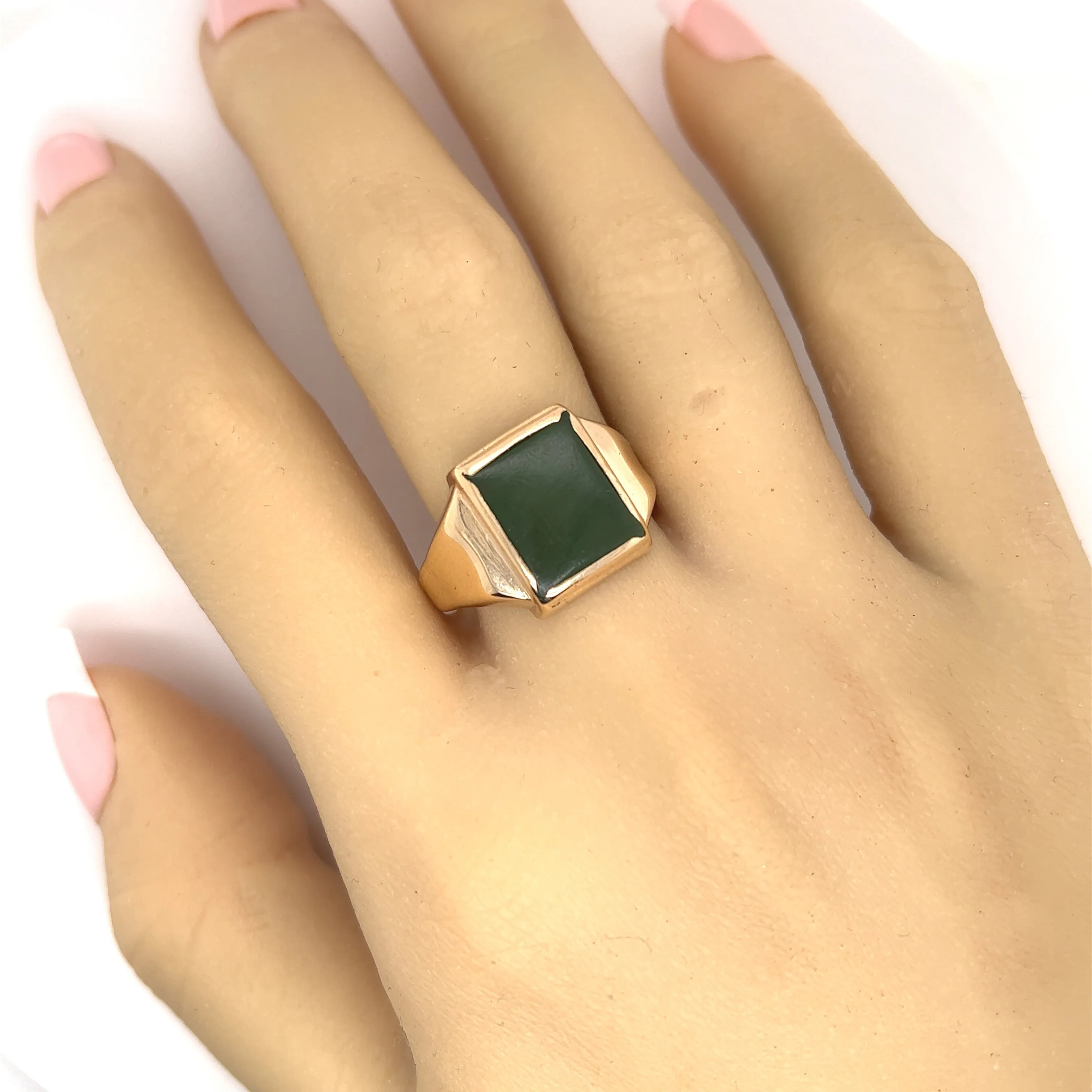 Nephrite Jade Yellow Gold Signet Ring