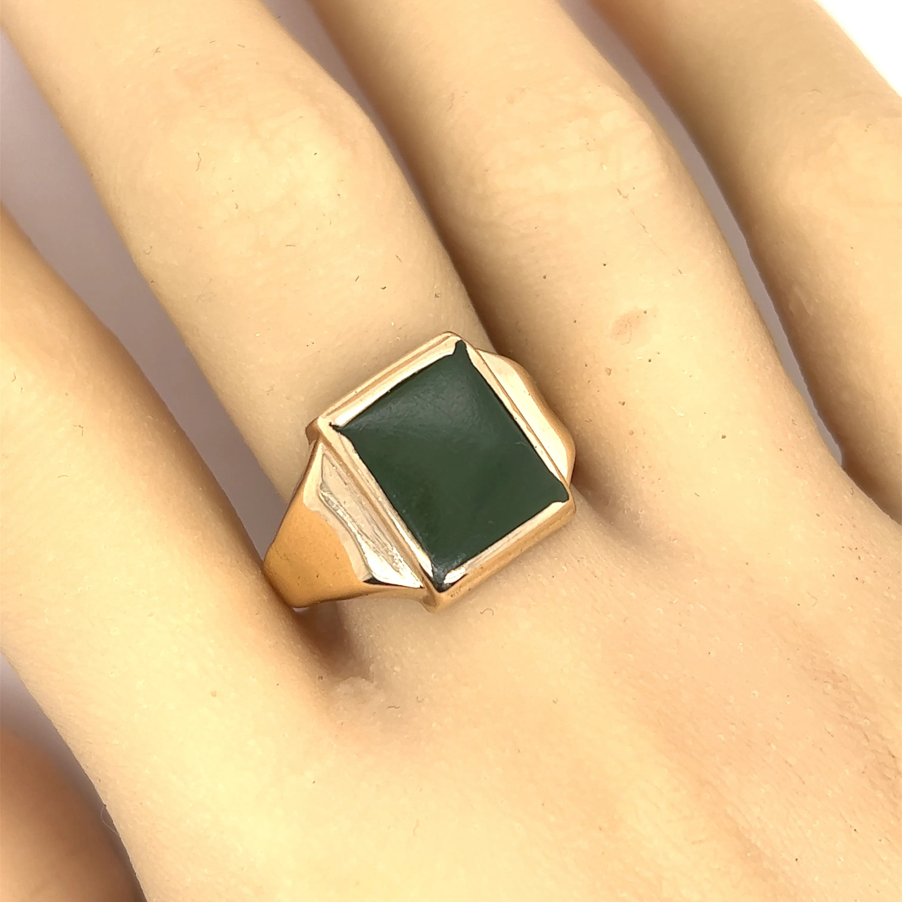 Nephrite Jade Yellow Gold Signet Ring