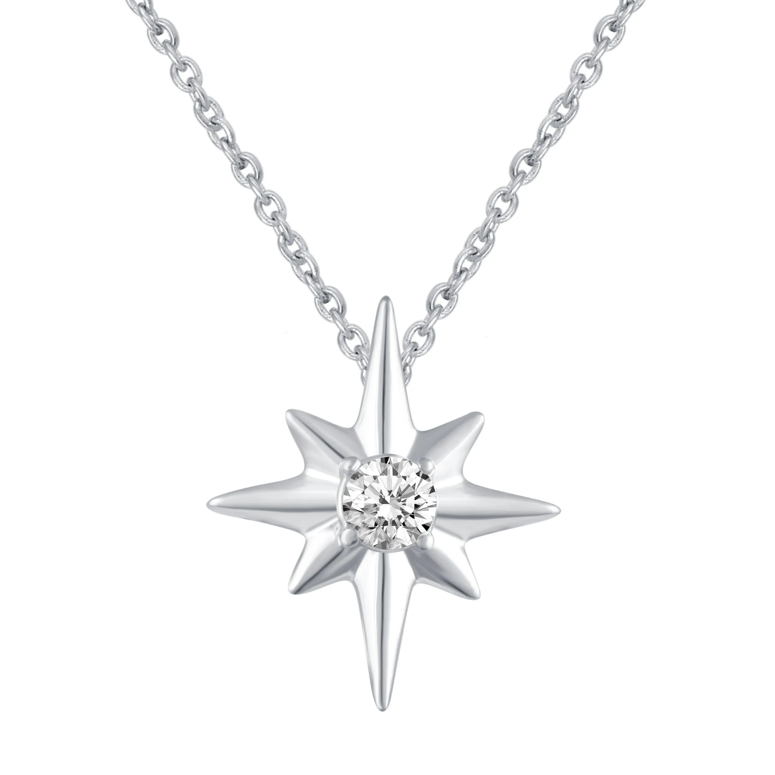 North Star and Moon Layered 1/10 Cttw Natural Diamond Pendant Necklace set in 925 Sterling Silver…