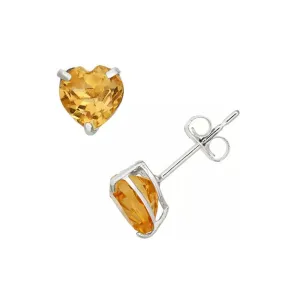 Paris Jewelry 14k White Gold Push Back Heart Created Citrine Sapphire Stud Earrings 3mm