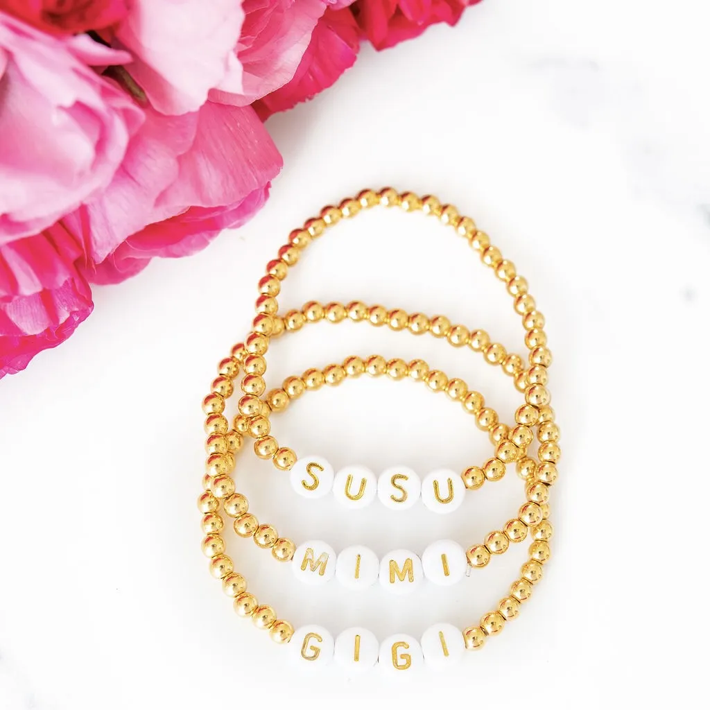 Personalized 4 mm Gold Beaded Letter Bracelet