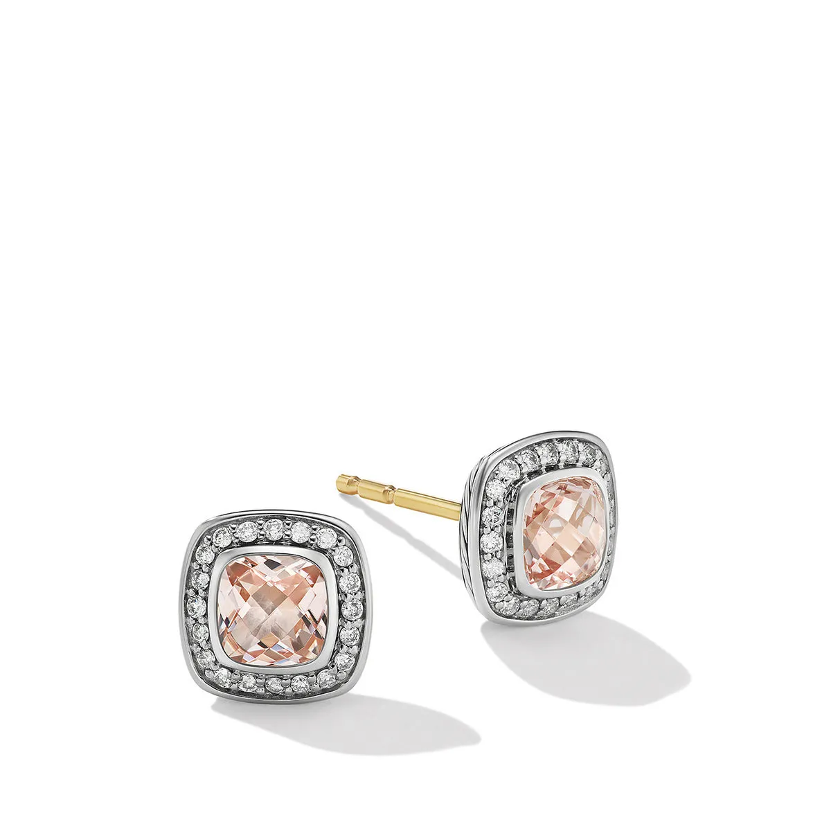 Petite Albion Stud Earrings with Morganite and Pave Diamonds