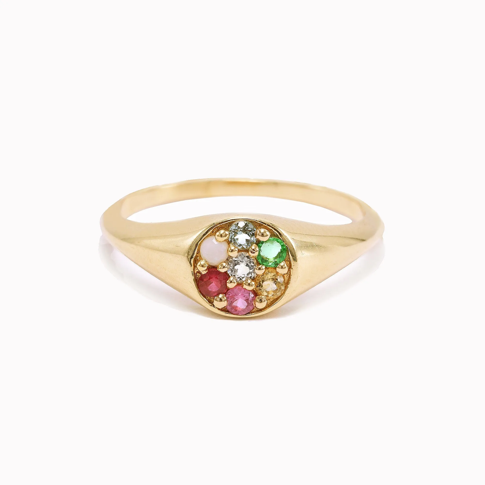 Petite Rainbow Compass Signet Ring - "Protect" Message - 7 Stones