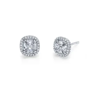 Platinum Diamond Pave Halo Stud Earrings