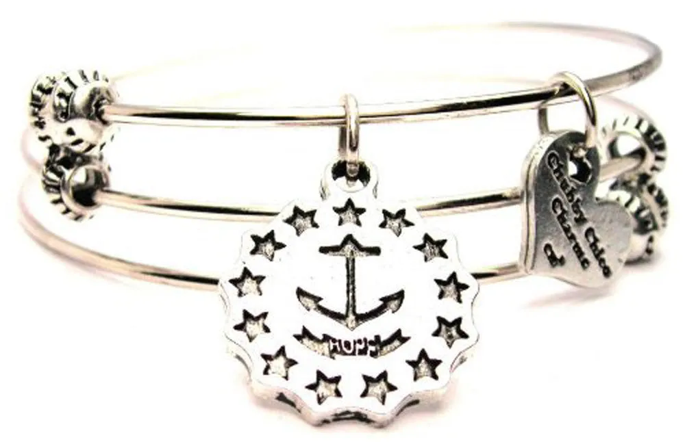 Rhode Island Hope Symbol Triple Style Expandable Bangle Bracelet