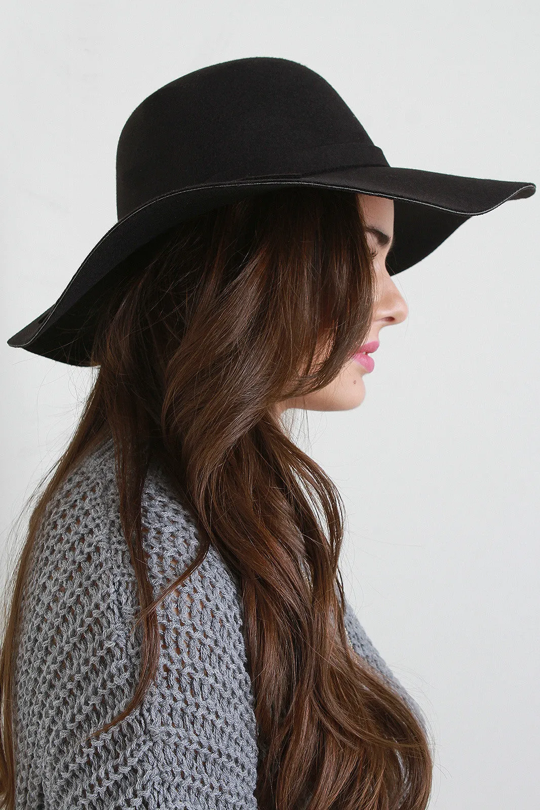 Ribbon Wool Floppy Hat