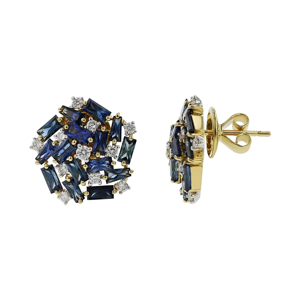 Salavetti Blue Sapphire and Diamond Stud Earrings