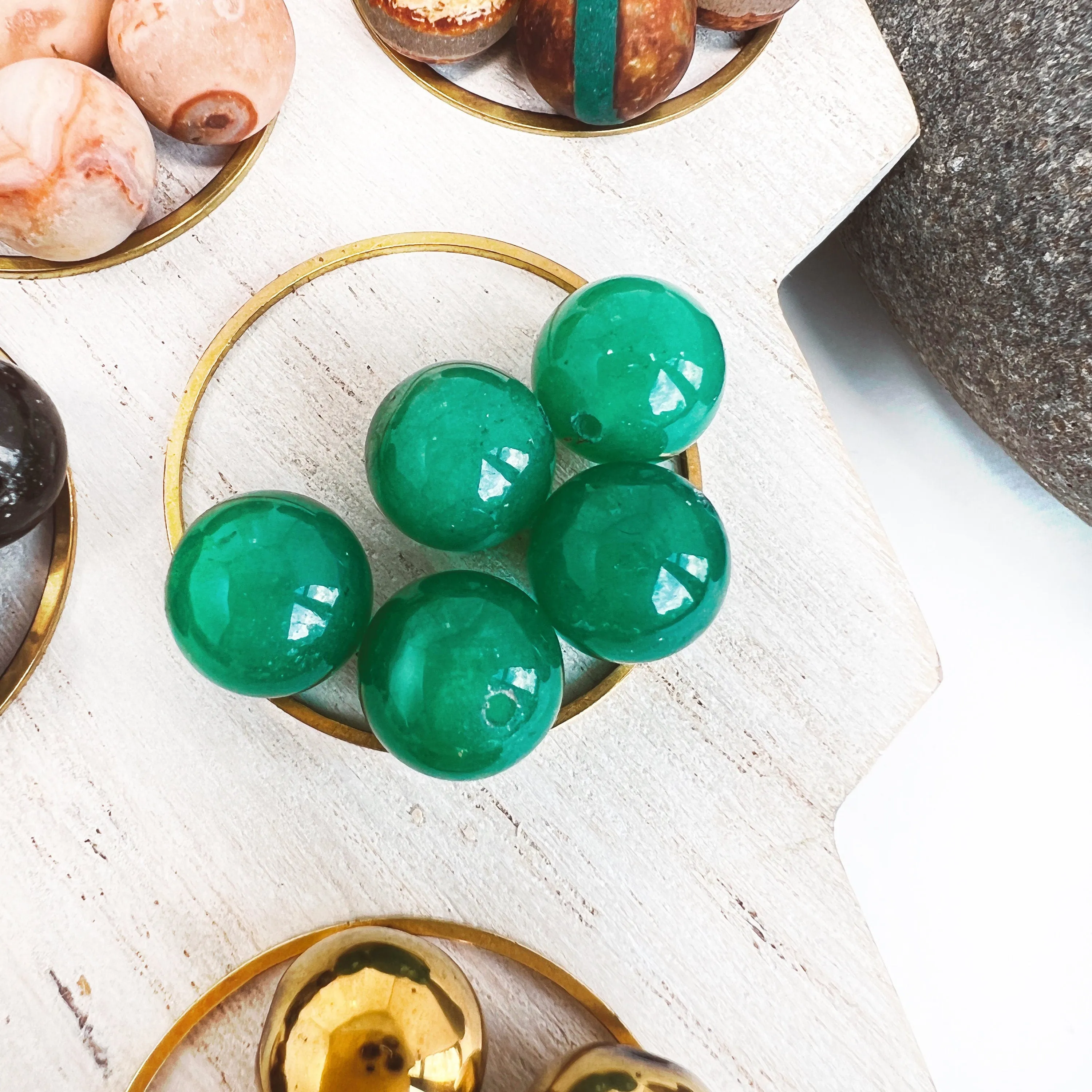 Small Brass Post Earring With Hoop & Semi-Precious Stones