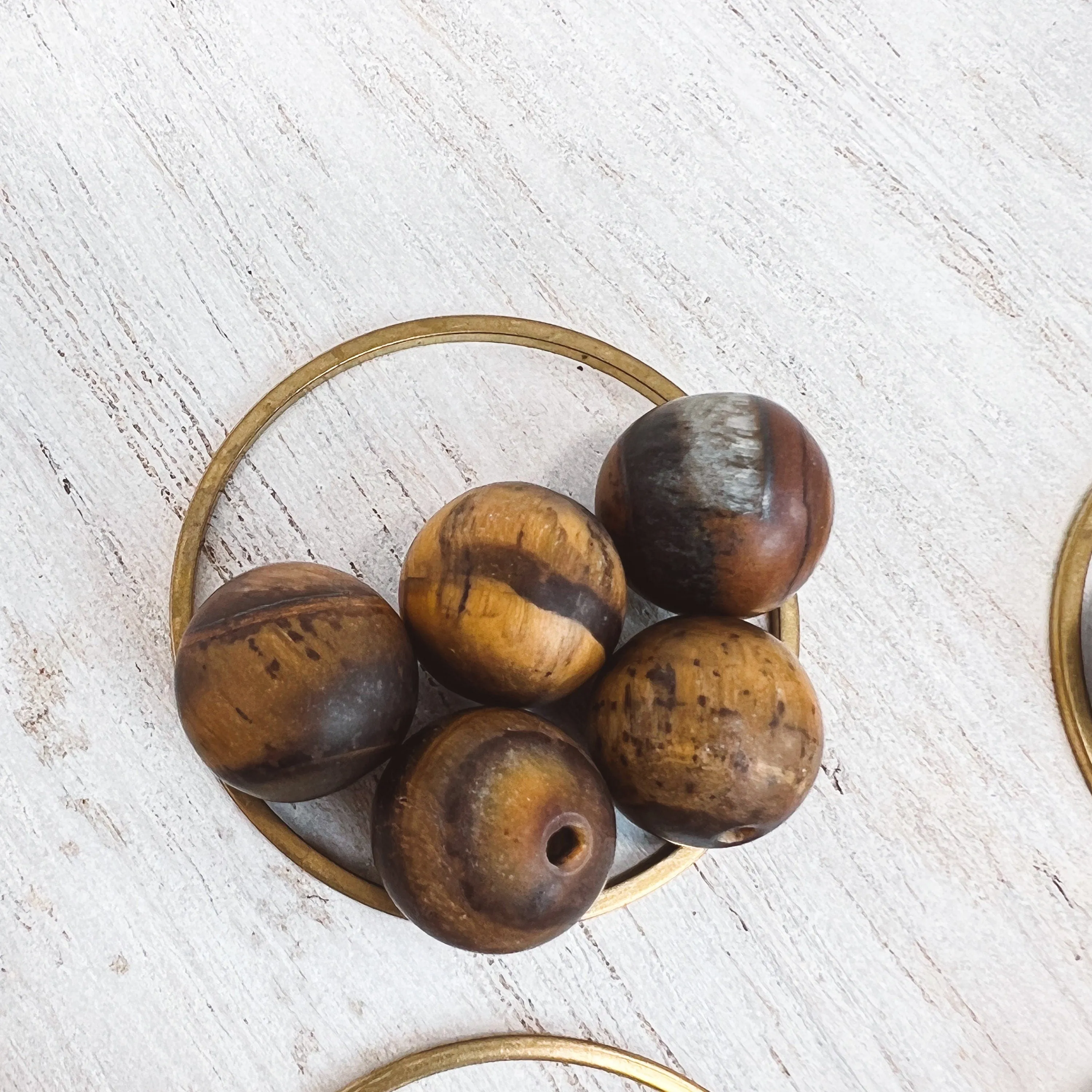 Small Brass Post Earring With Hoop & Semi-Precious Stones