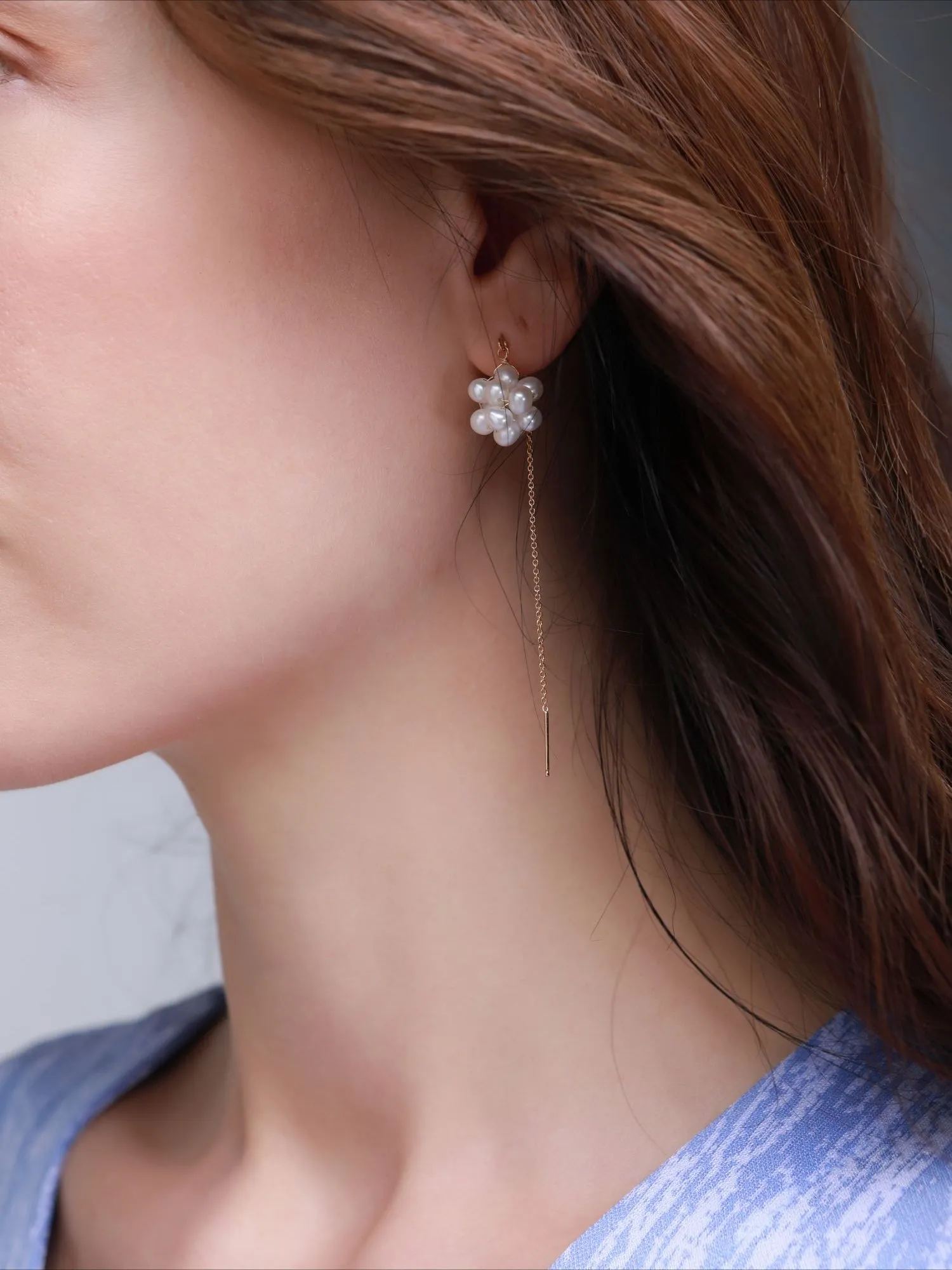 Starry Series Single Cluster Pearl Floral Ear Thread