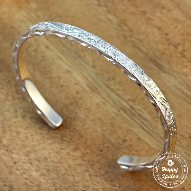 Sterling Silver Bangle/Bracelet with Hand Engraved Hawaiian Heritage Design