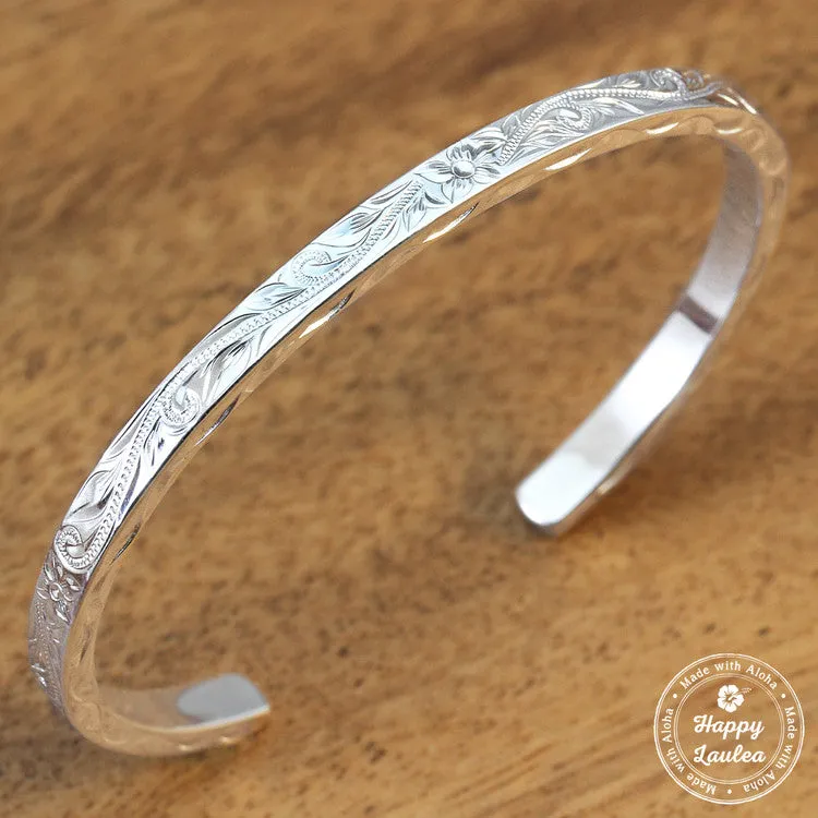 Sterling Silver Bangle/Bracelet with Hand Engraved Hawaiian Heritage Design