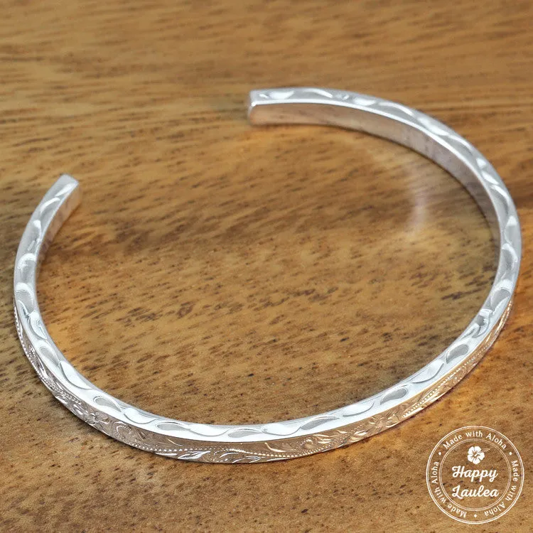 Sterling Silver Bangle/Bracelet with Hand Engraved Hawaiian Heritage Design