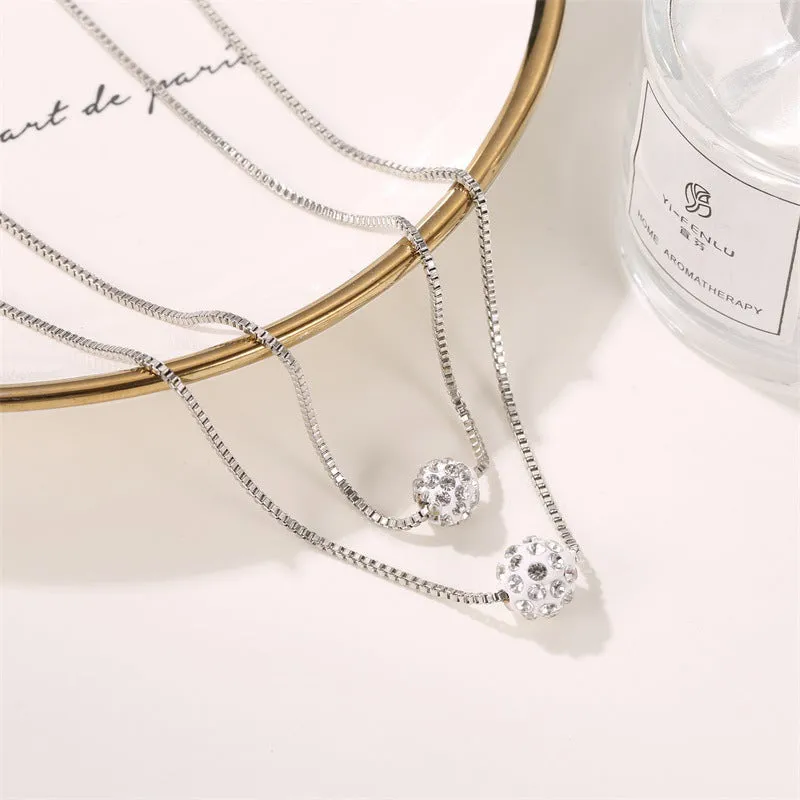 Summer Double-Layer Necklace Full Diamond Ball Clavicle Chain Simple and Short Full Diamond Women's Suit Necklace Chain Ornament