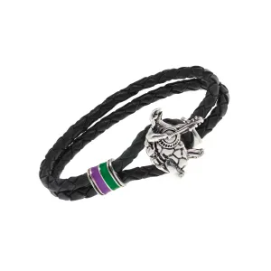 Terrapin Station Sterling Silver, Green and Purple Enamel & Leather Bracelet