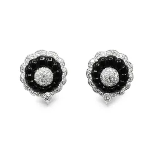 Three Tier Diamond & Onyx Earclips