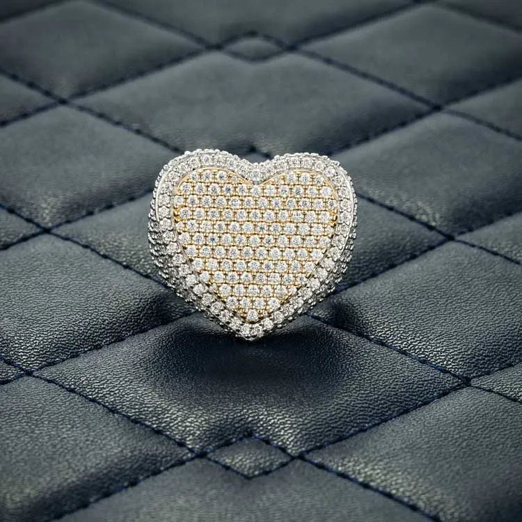 Two Tone Moissanite Heart Shaped Ring 14K Gold