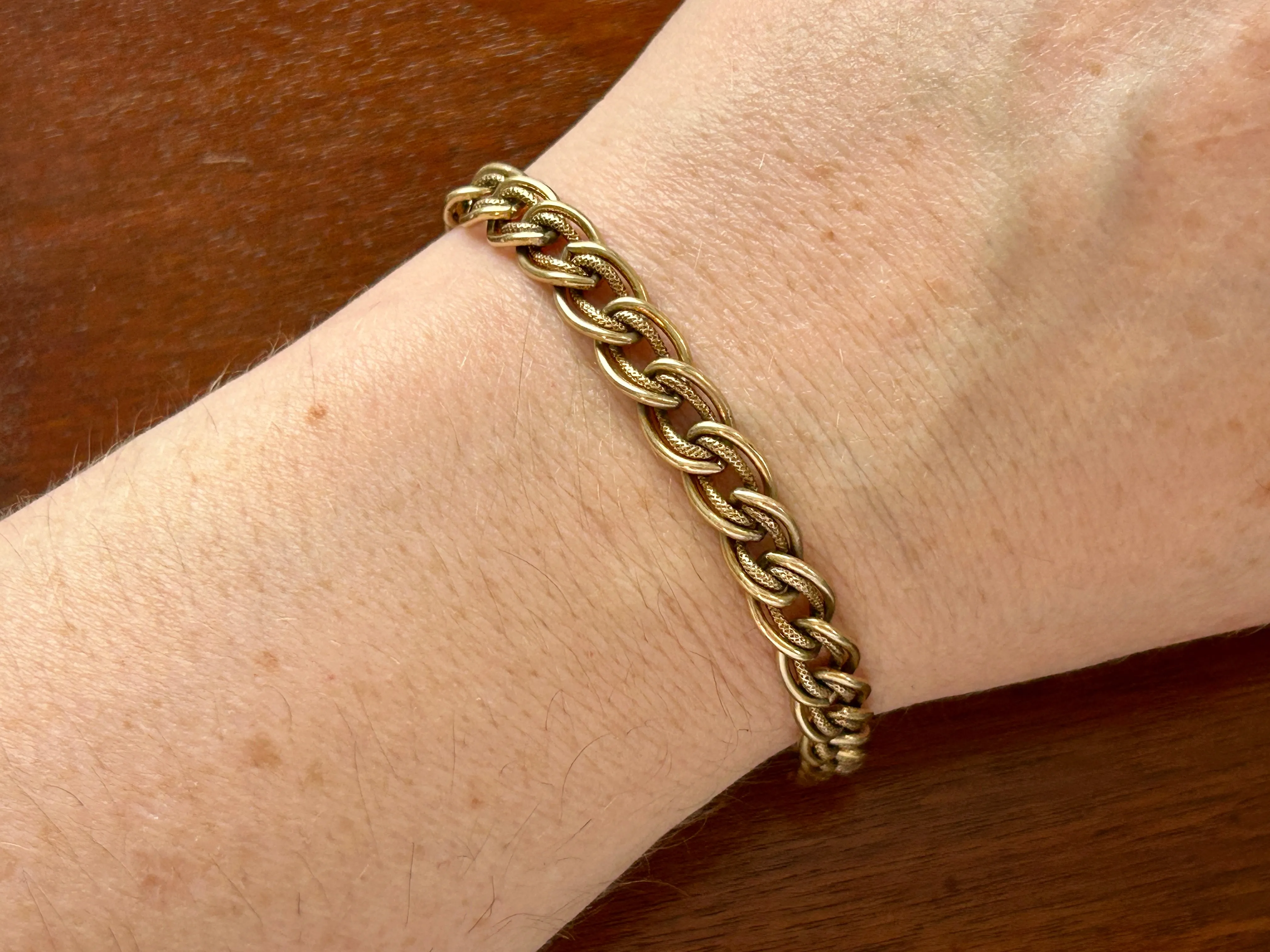 Vintage 1/20 12k Gold Filled Bracelet Textured Double Link 7.25" Long