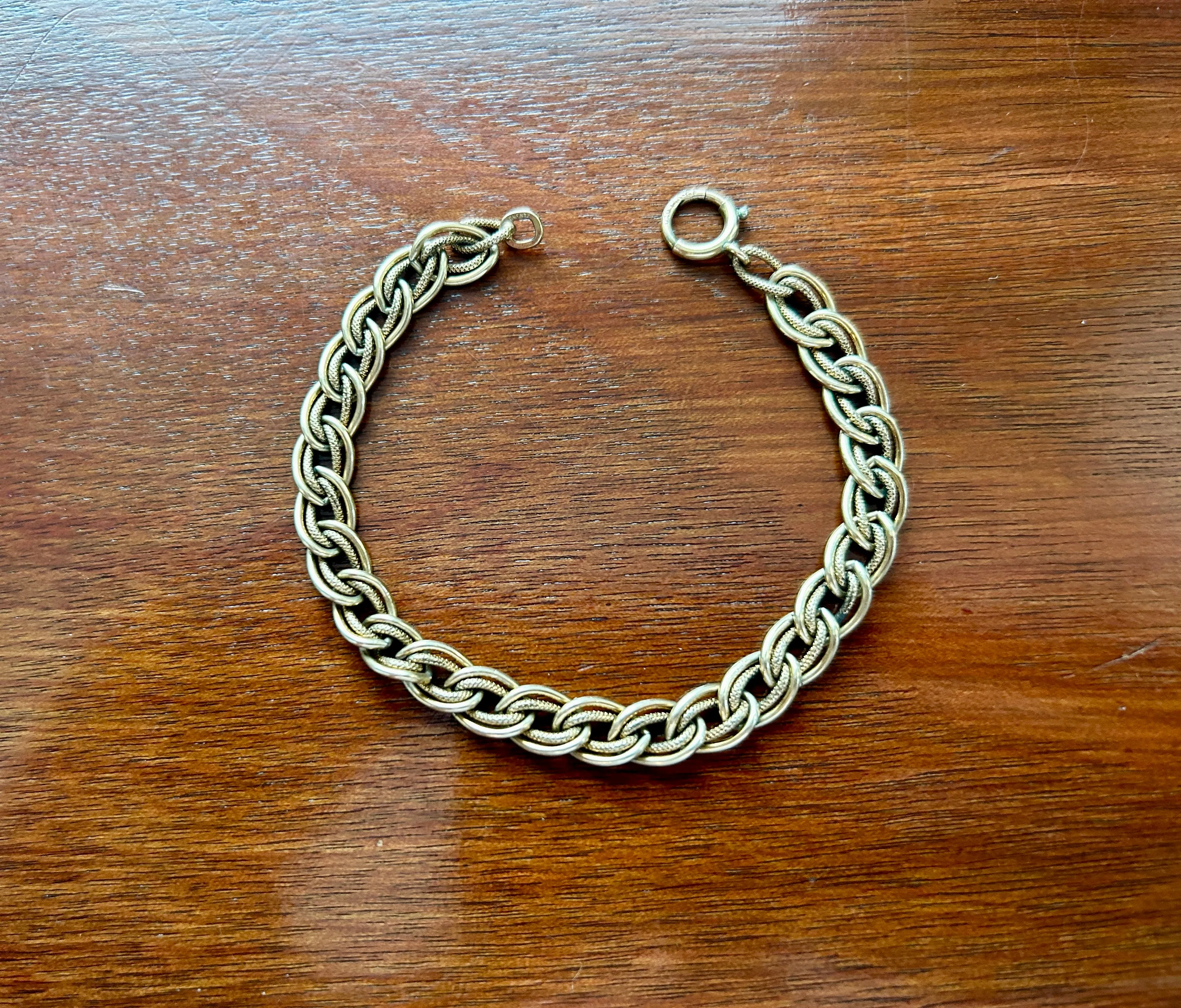 Vintage 1/20 12k Gold Filled Bracelet Textured Double Link 7.25" Long