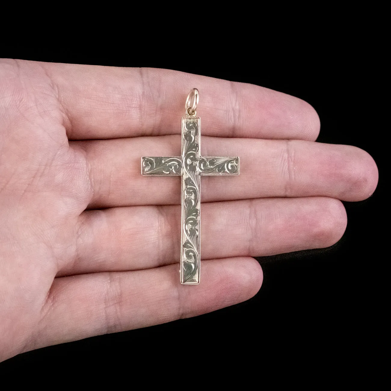 Vintage 9ct Gold Chased Cross Pendant Dated 1972