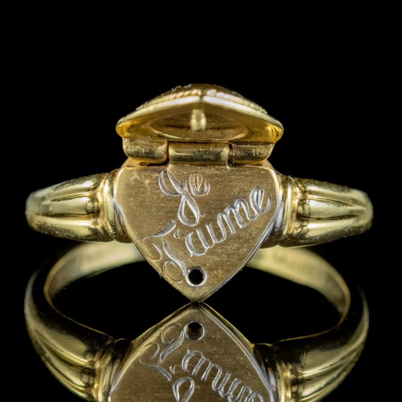 Vintage French Diamond Heart Locket Ring Circa 1980