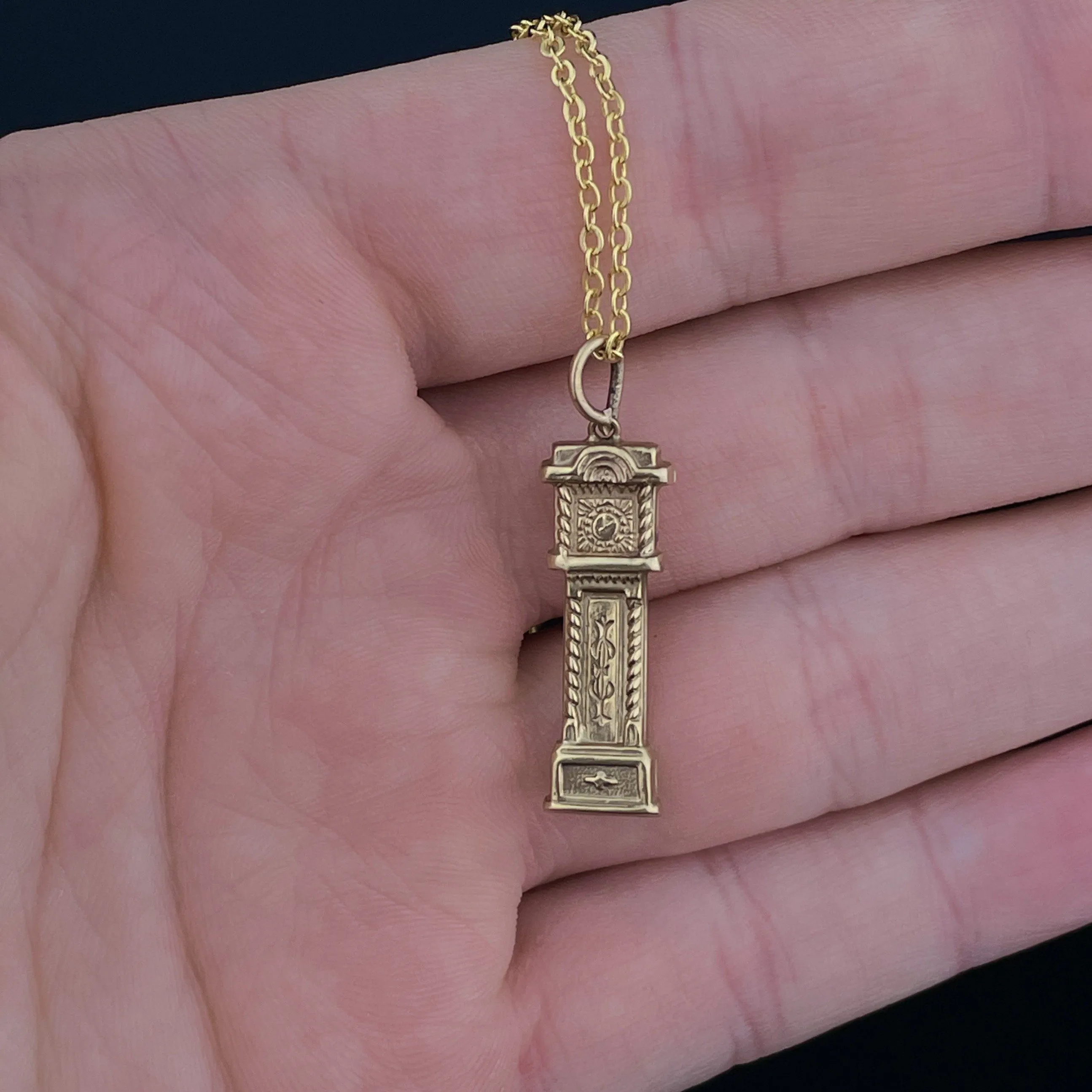 Vintage Gold Grandfather Clock Pendant Necklace