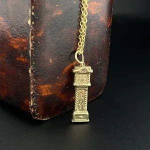 Vintage Gold Grandfather Clock Pendant Necklace