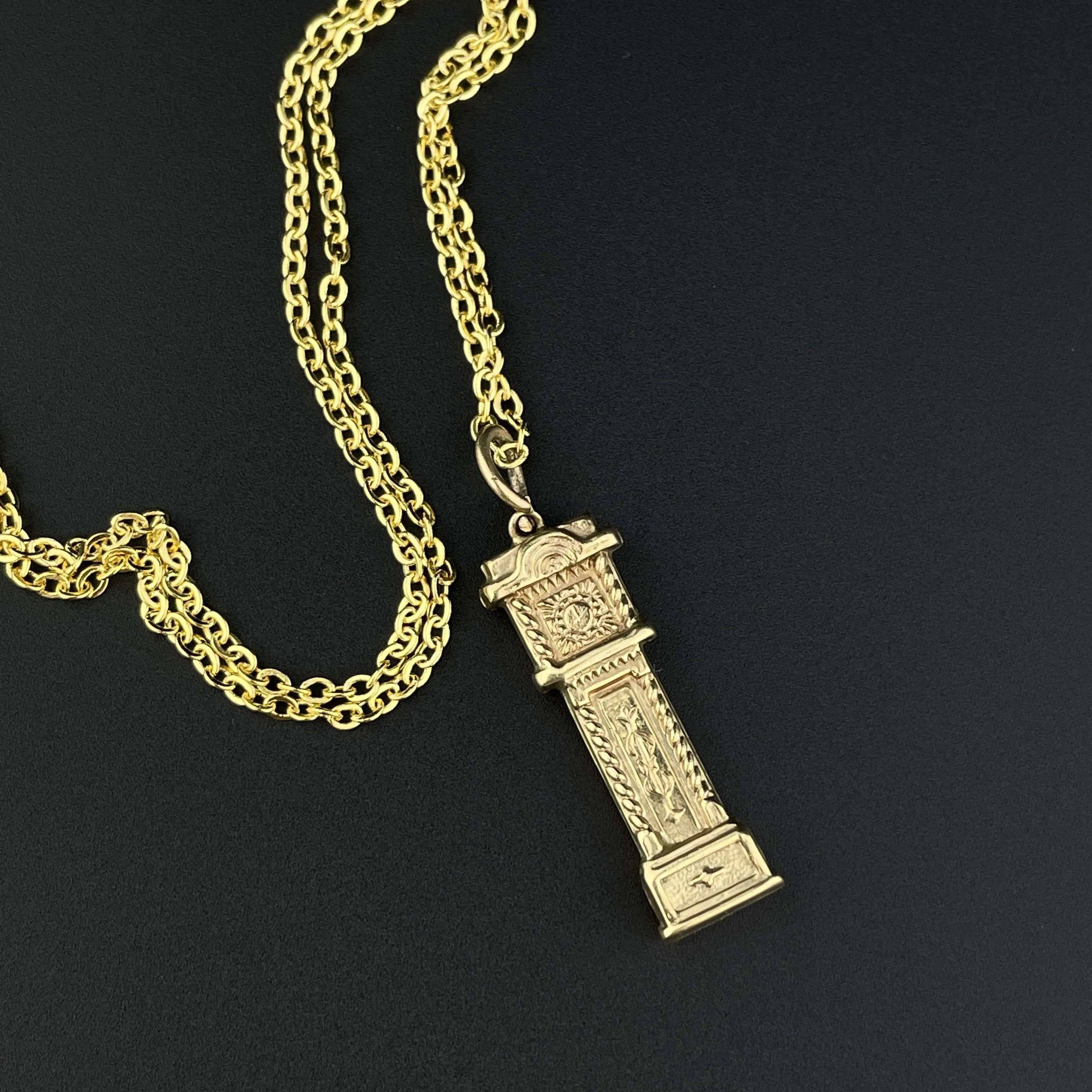 Vintage Gold Grandfather Clock Pendant Necklace