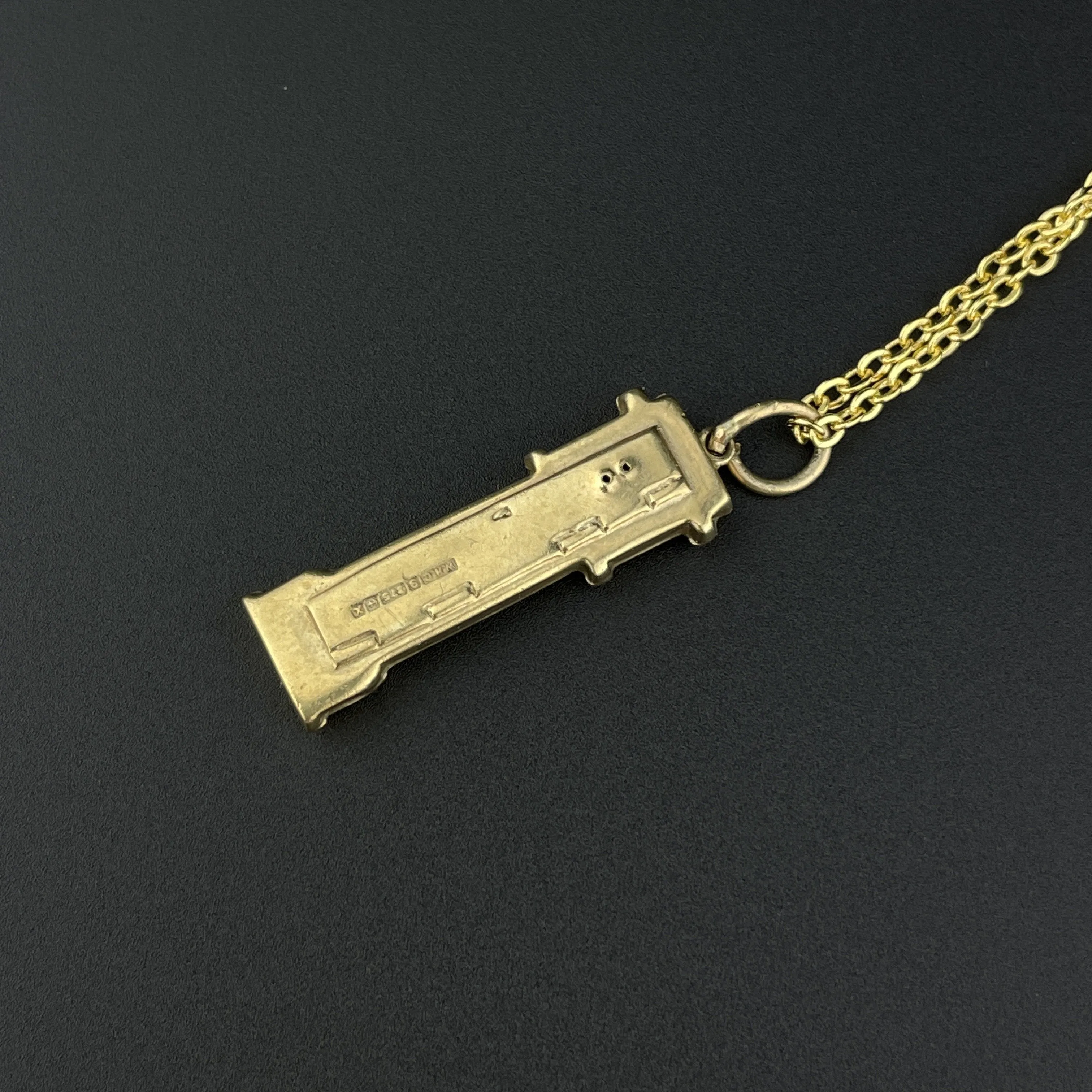 Vintage Gold Grandfather Clock Pendant Necklace