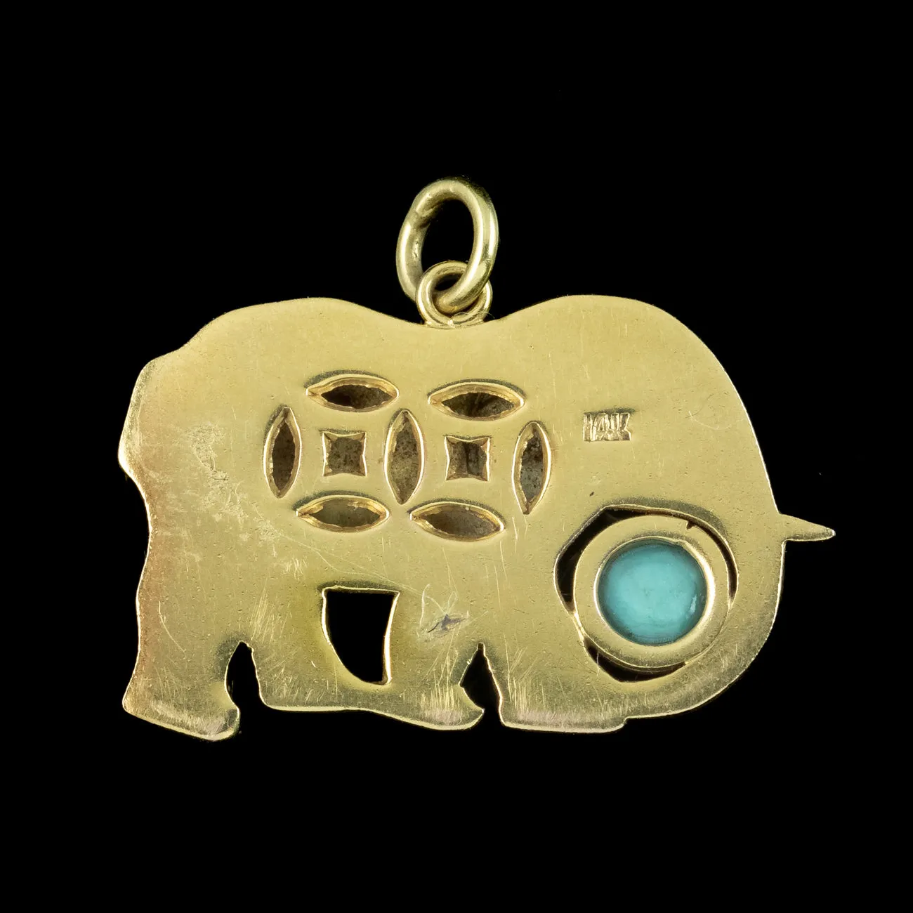 Vintage Turquoise Elephant Charm Pendant 14ct Gold