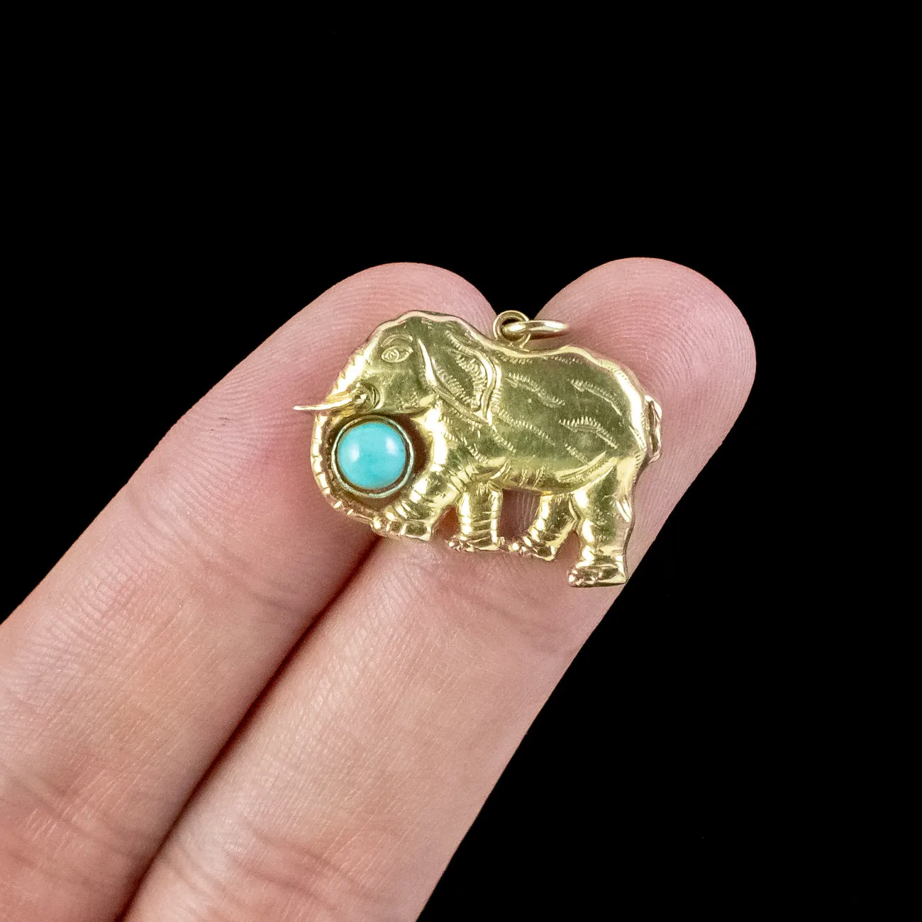 Vintage Turquoise Elephant Charm Pendant 14ct Gold