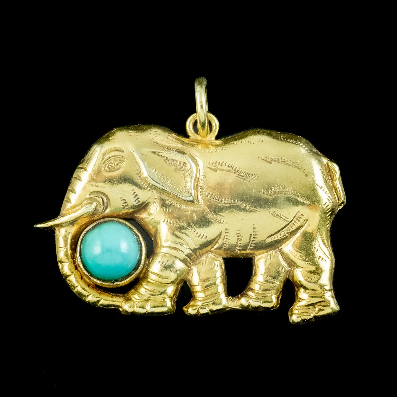 Vintage Turquoise Elephant Charm Pendant 14ct Gold