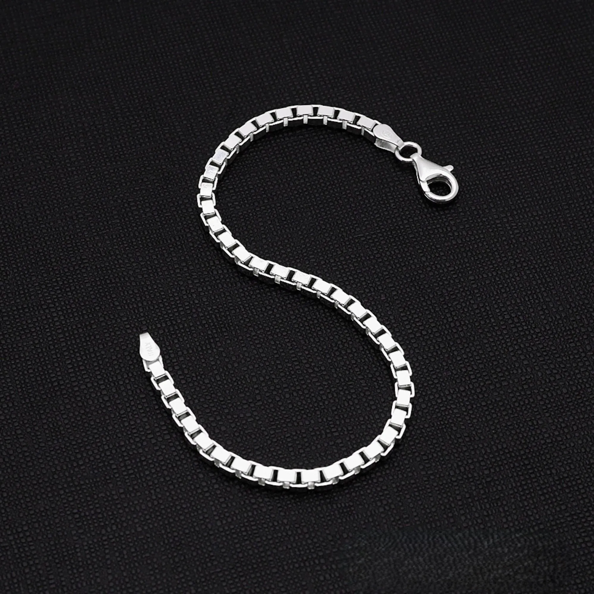 Women’s Silver Box Chain Bracelet 925 Sterling Silver Italian Made