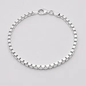 Women’s Silver Box Chain Bracelet 925 Sterling Silver Italian Made