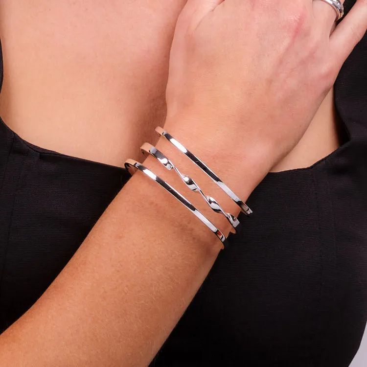 Women's Silver Cuff Bangle |Statement 925 Silver Cuff Bangle Bracelet Triple Bars Style