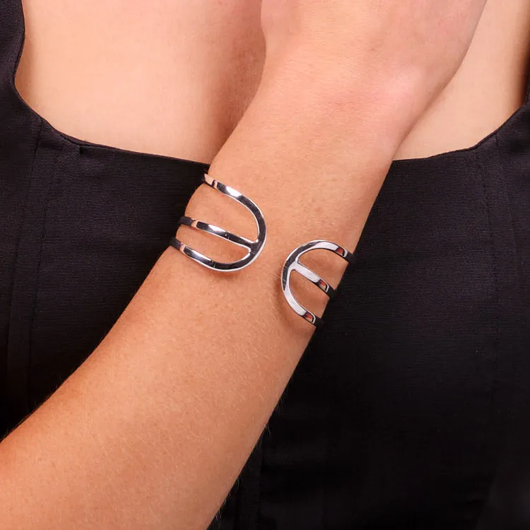 Women's Silver Cuff Bangle |Statement 925 Silver Cuff Bangle Bracelet Triple Bars Style