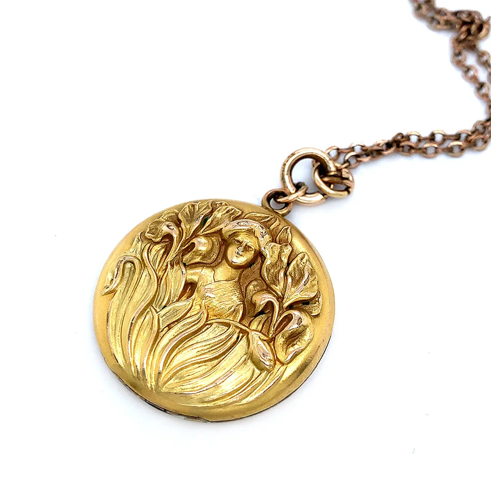 Yellow Gold Antique Art Nouveau Locket - "Rosetta"