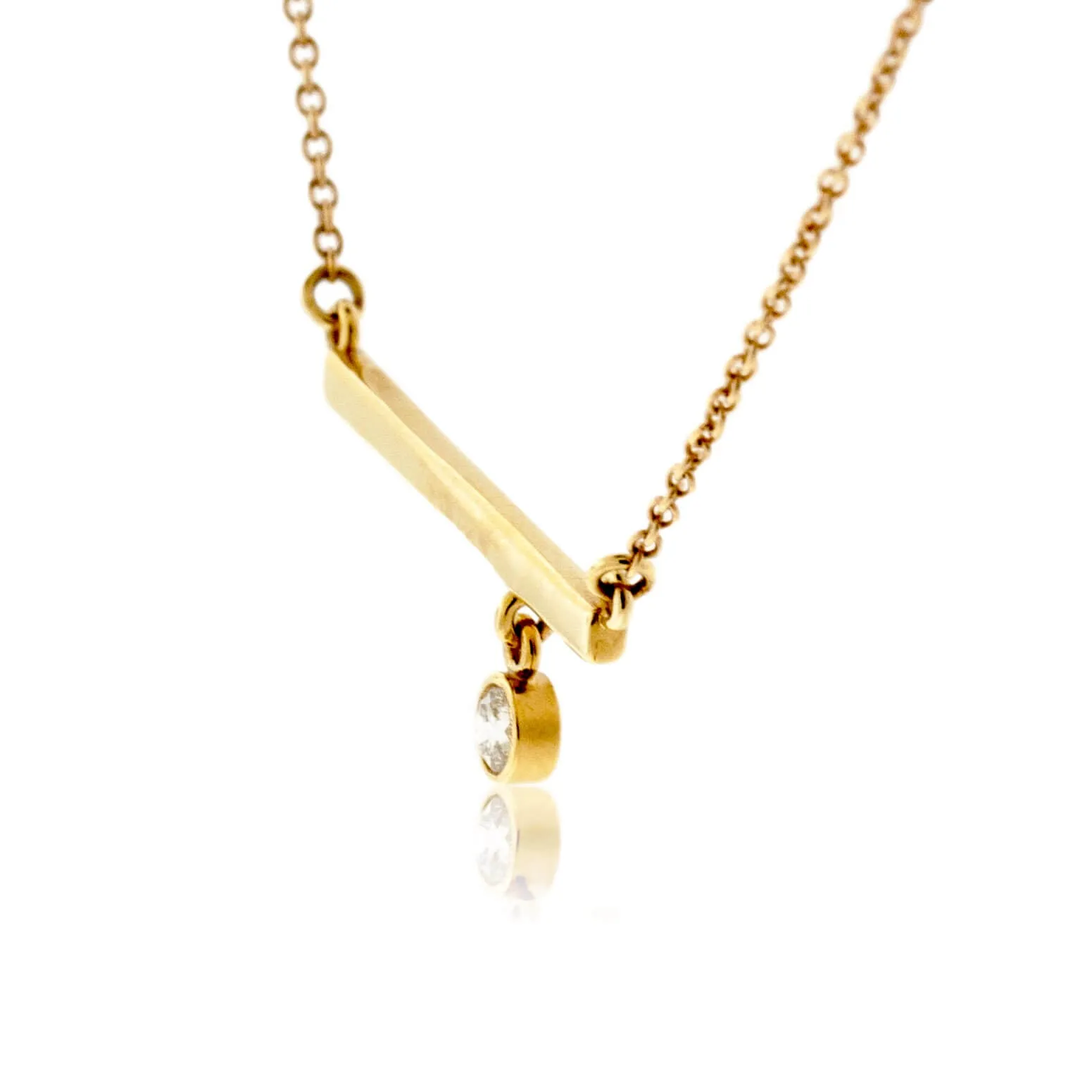 Yellow Gold Diamond Bezel Bar Necklace